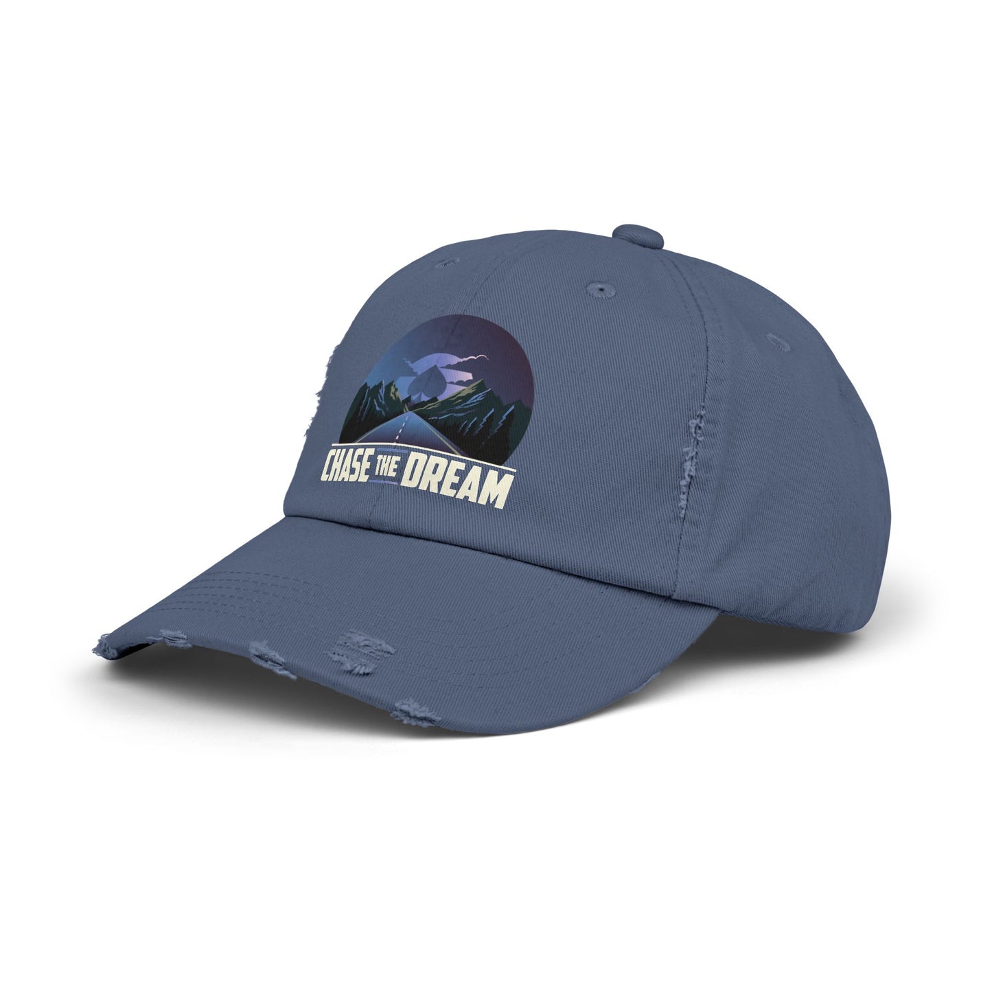 Chase The Dream Distressed Dad Hat – Motivational Poker Cap for Dream Chasers | Tilted Felt Apparel