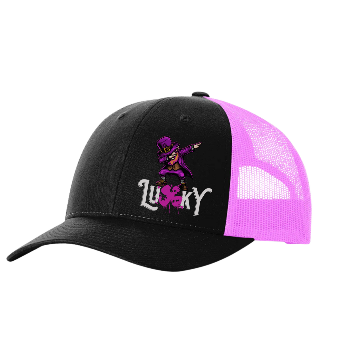 Lucky Dabbing Leprechaun Poker Hat_Temp – Breast Cancer Awareness Pink Mesh Trucker Cap by Tilted Felt