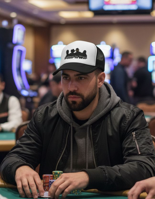 Poker Is War Trucker Hat – Classic Poker Player Snapback | Tilted Felt Headwear Collection