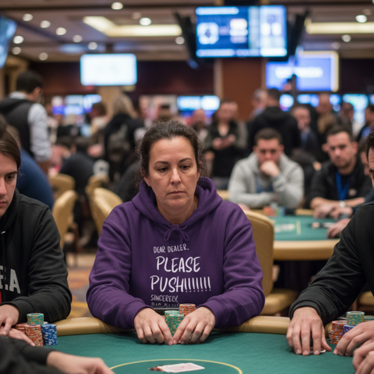 “Dear Dealer, Please Push” Poker Hoodie – Funny Big Blind Poker Sweatshirt by Tilted Felt | Tilted Felt Apparel