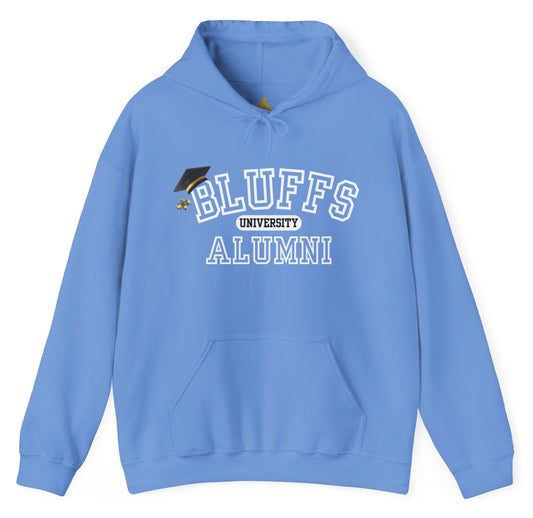 Bluffs University Alumni Poker Hoodie – Funny Poker Bluffer Sweatshirt by Tilted Felt | Tilted Felt Apparel