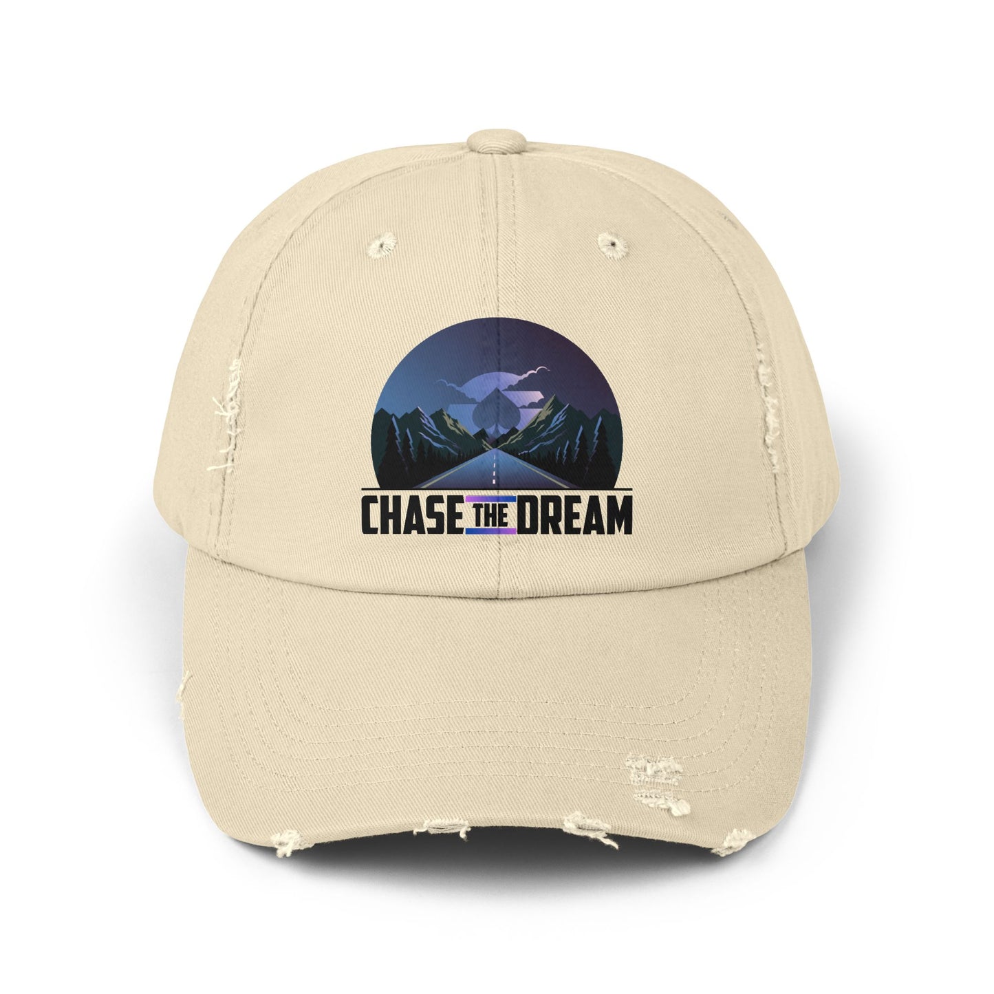 Chase The Dream Distressed Dad Hat – Motivational Poker Cap for Dream Chasers | Tilted Felt Apparel