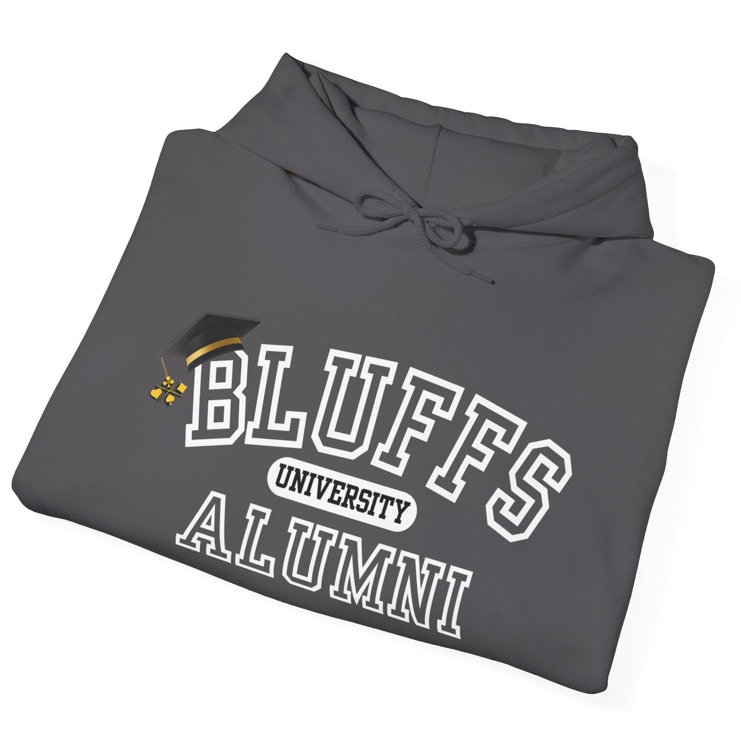 Bluffs University Alumni Poker Hoodie – Funny Poker Bluffer Sweatshirt by Tilted Felt | Tilted Felt Apparel