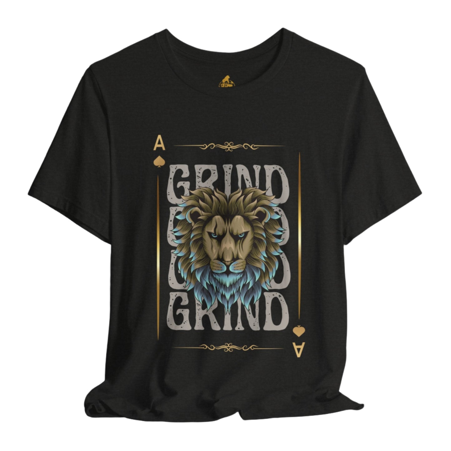 Grind Grind Grind Poker T-Shirt – Lion Ace of Spades Tee for Poker Players & Grinders | Tilted Felt Apparel