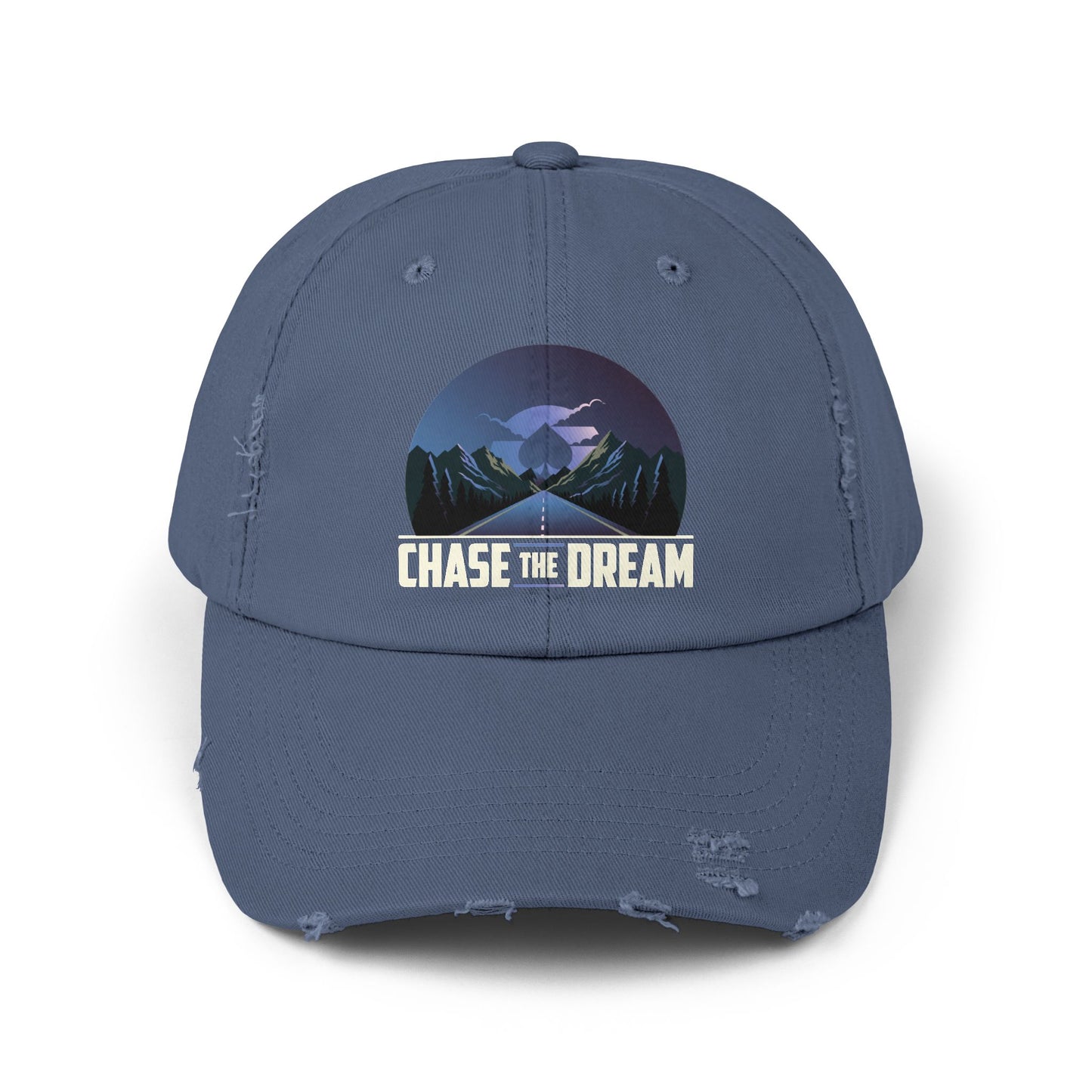 Chase The Dream Distressed Dad Hat – Motivational Poker Cap for Dream Chasers | Tilted Felt Apparel