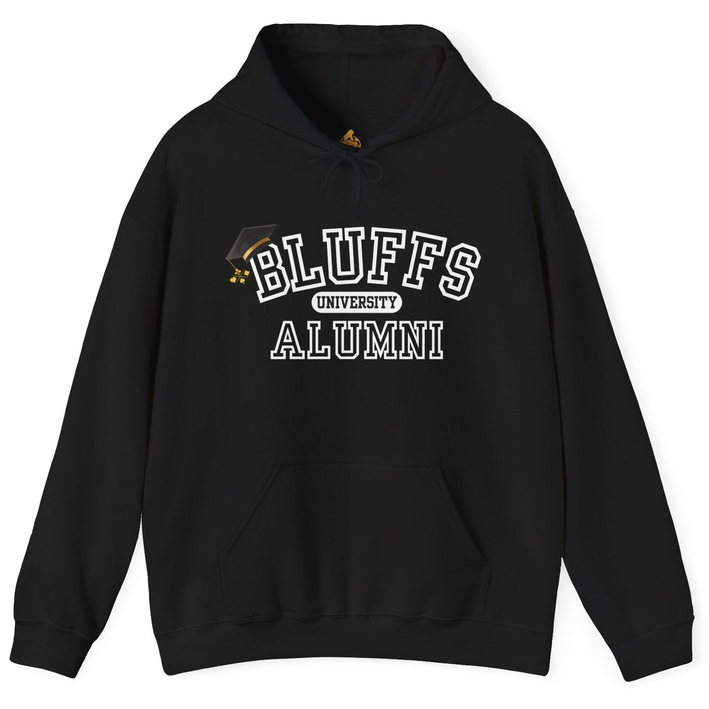 Bluffs University Alumni Poker Hoodie – Funny Poker Bluffer Sweatshirt by Tilted Felt | Tilted Felt Apparel