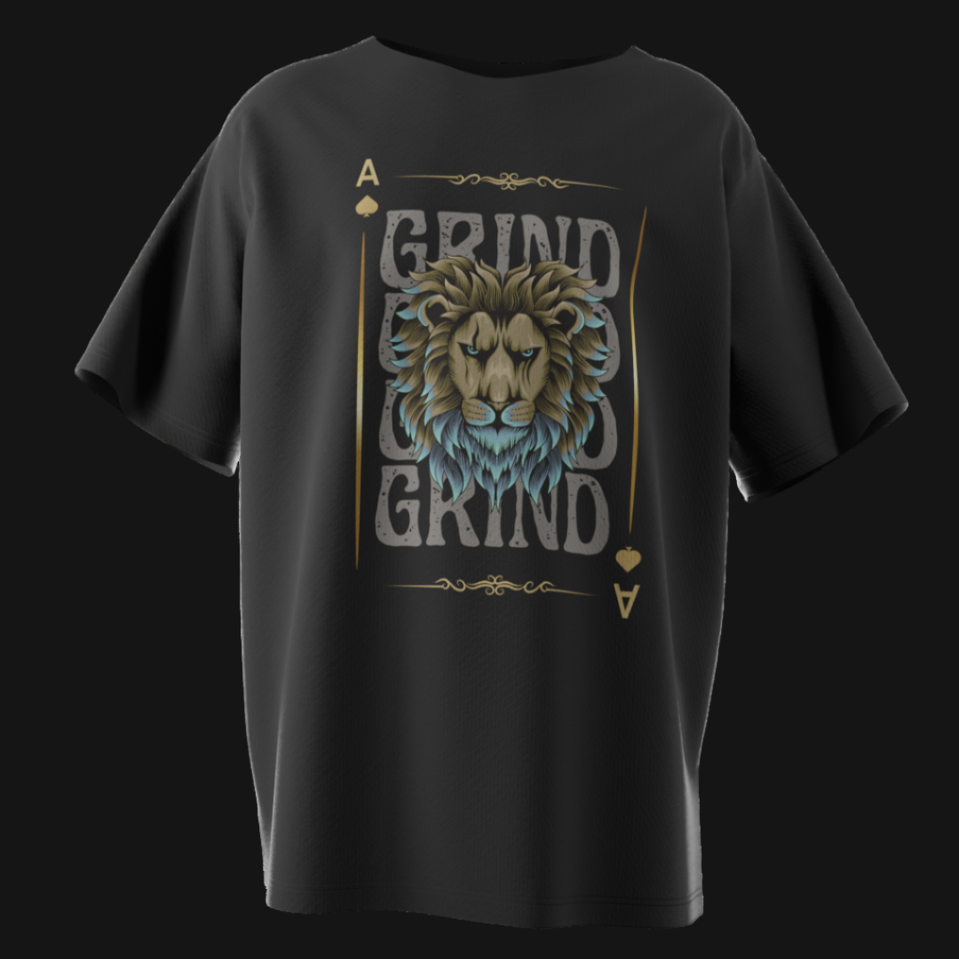Grind Grind Grind Poker T-Shirt – Lion Ace of Spades Tee for Poker Players & Grinders | Tilted Felt Apparel