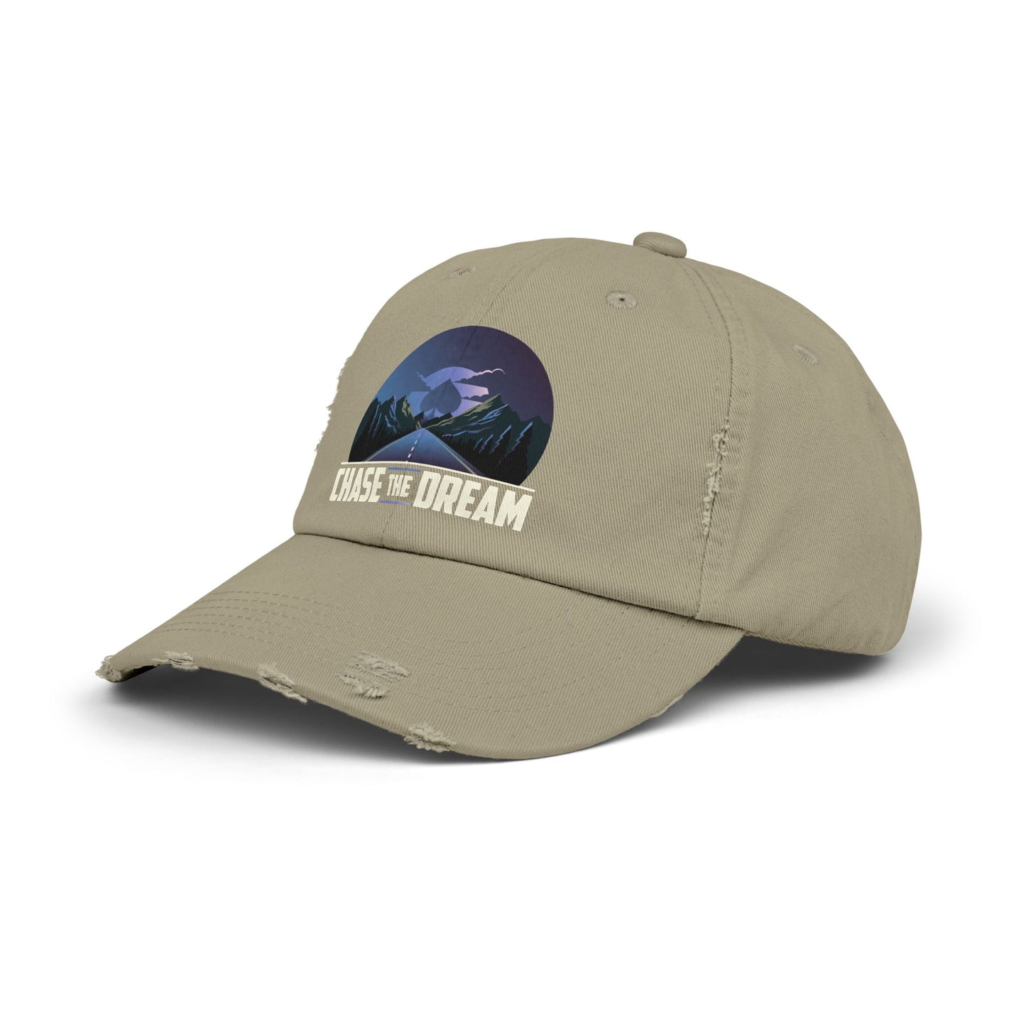 Chase The Dream Distressed Dad Hat – Motivational Poker Cap for Dream Chasers | Tilted Felt Apparel