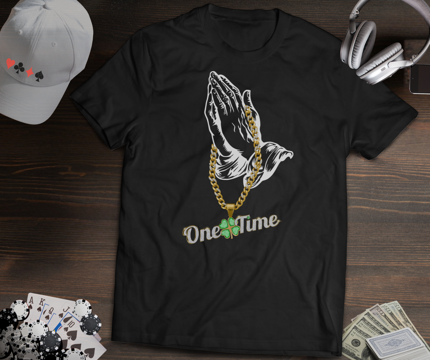 “One Time” Praying Hands Poker Tee – Lucky Clover