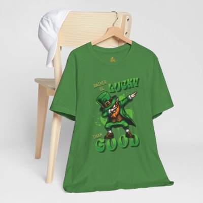 Rather Be Lucky Than Good Poker T-Shirt – Funny Dabbing Leprechaun Poker Tee | Tilted Felt Apparel