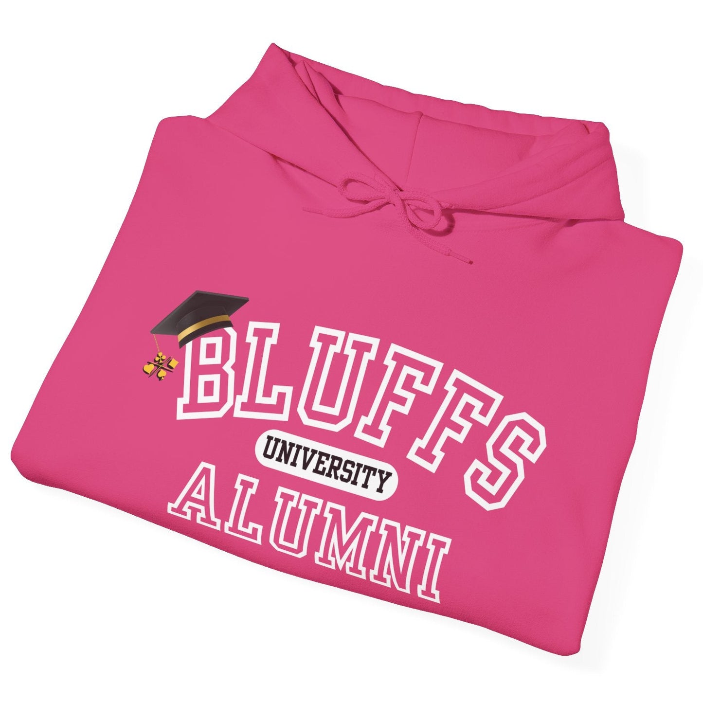 Bluffs University Alumni Poker Hoodie – Funny Poker Bluffer Sweatshirt by Tilted Felt | Tilted Felt Apparel