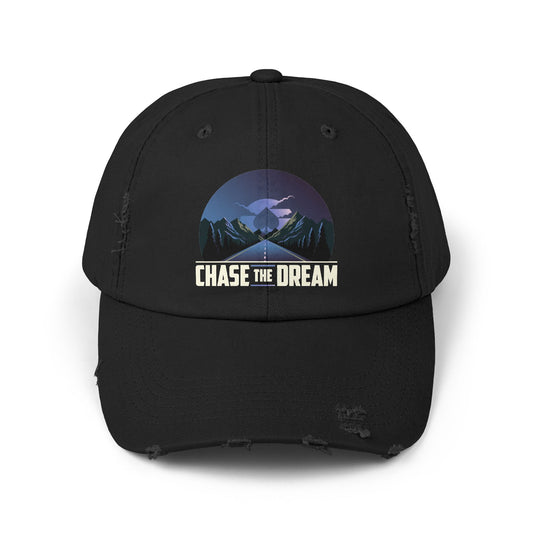 Chase The Dream Distressed Dad Hat – Motivational Poker Cap for Dream Chasers | Tilted Felt Apparel