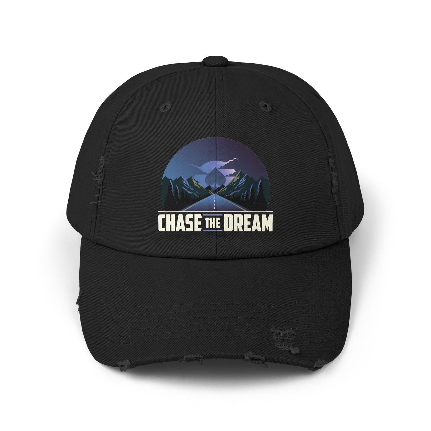 Chase The Dream Distressed Dad Hat – Motivational Poker Cap for Dream Chasers | Tilted Felt Apparel