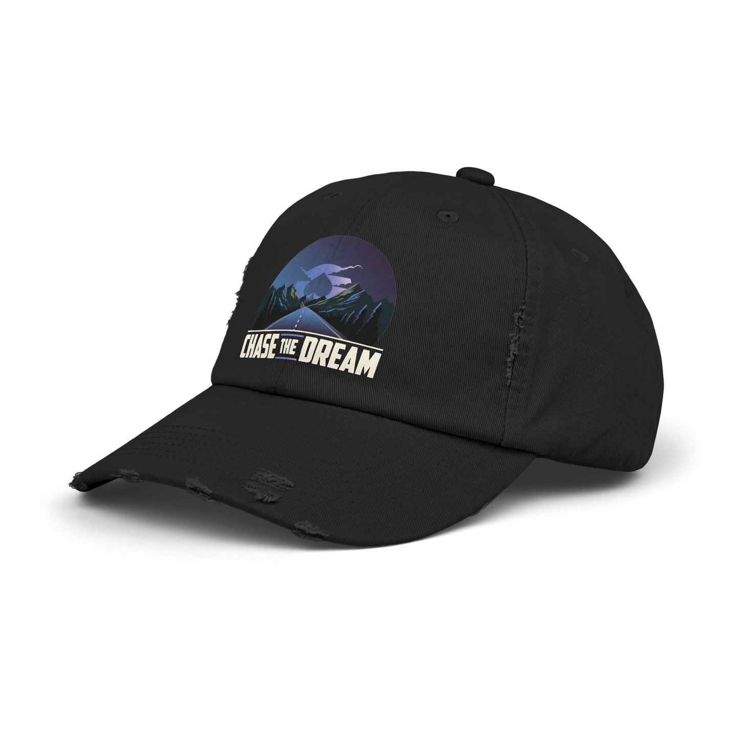 Chase The Dream Distressed Dad Hat – Motivational Poker Cap for Dream Chasers | Tilted Felt Apparel