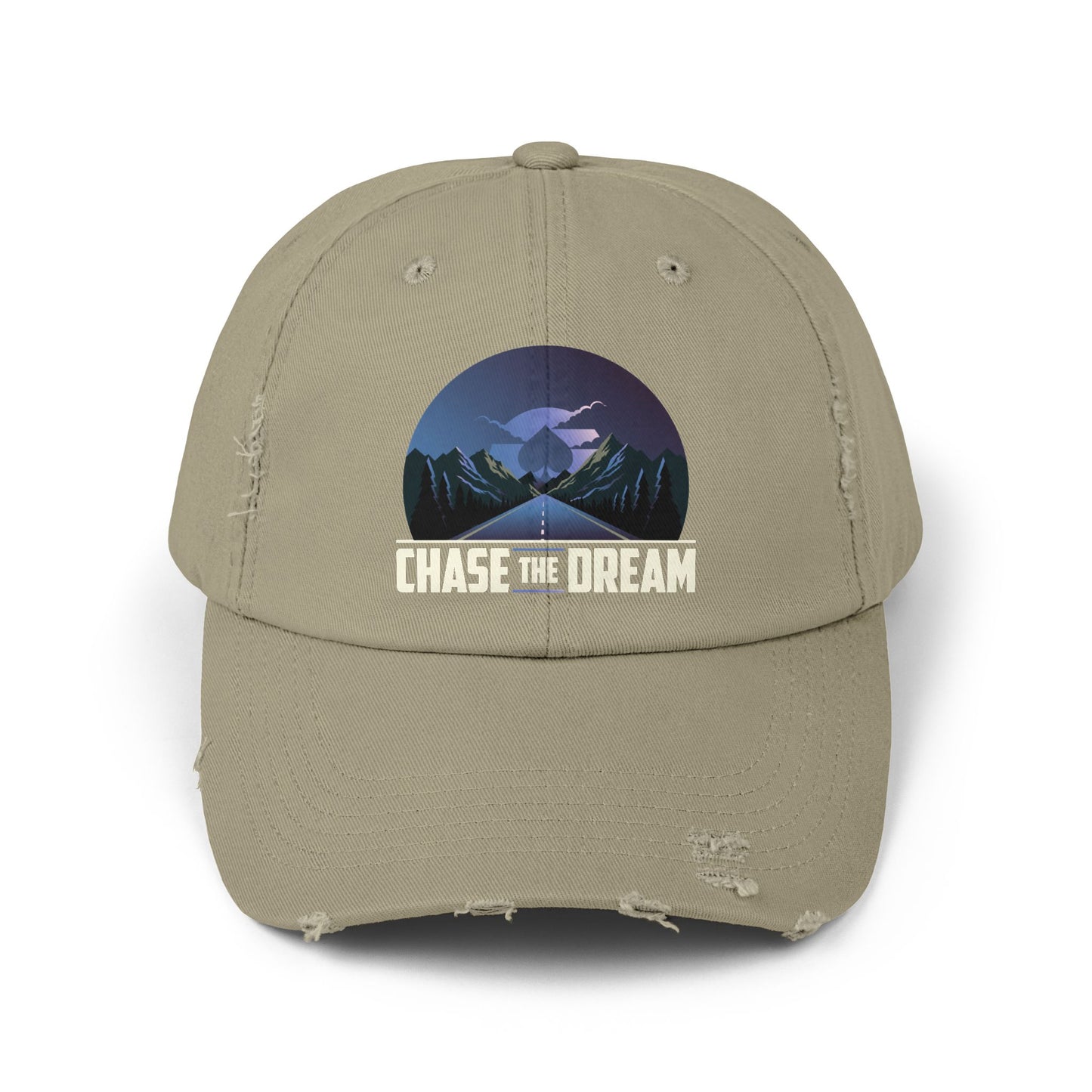 Chase The Dream Distressed Dad Hat – Motivational Poker Cap for Dream Chasers | Tilted Felt Apparel