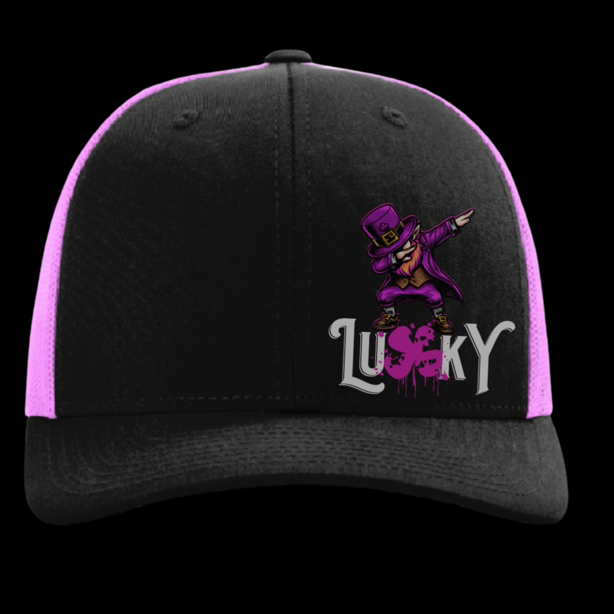 Lucky Dabbing Leprechaun Poker Hat_Temp – Breast Cancer Awareness Pink Mesh Trucker Cap by Tilted Felt