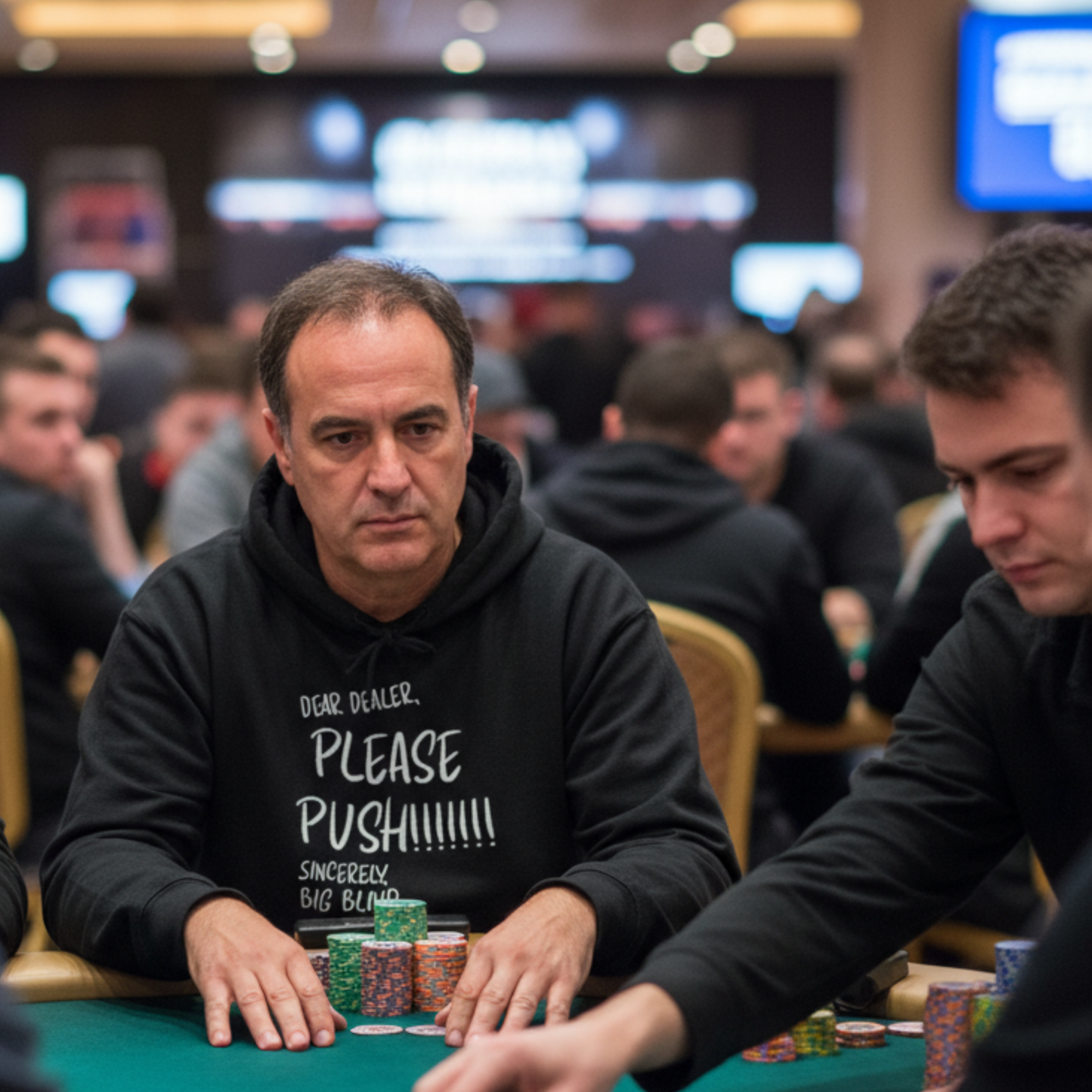 “Dear Dealer, Please Push” Poker Hoodie – Funny Big Blind Poker Sweatshirt by Tilted Felt | Tilted Felt Apparel