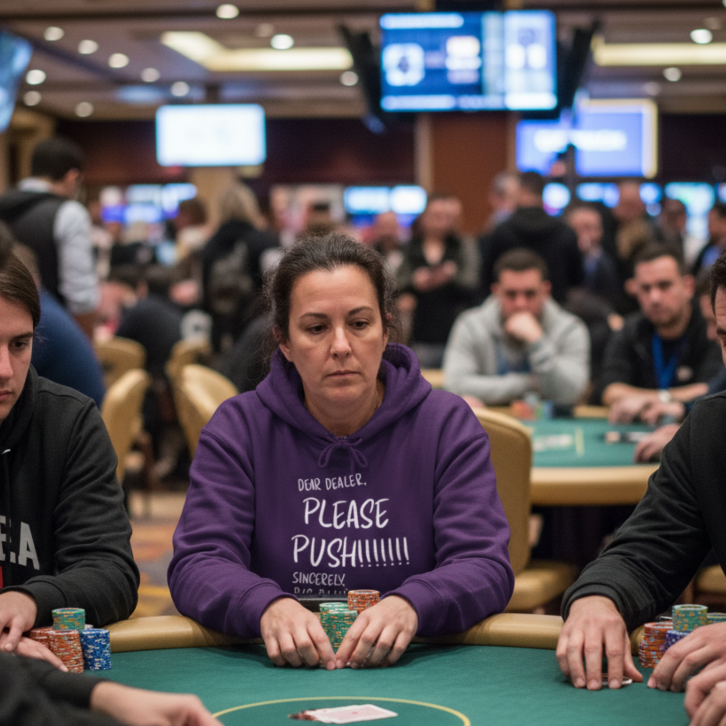 “Dear Dealer, Please Push” Poker Hoodie – Funny Big Blind Poker Sweatshirt by Tilted Felt | Tilted Felt Apparel
