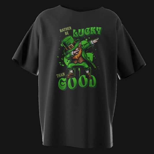 Rather Be Lucky Than Good Poker T-Shirt – Funny Dabbing Leprechaun Poker Tee | Tilted Felt Apparel